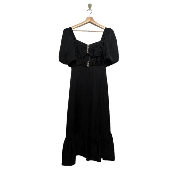 NWT SANDRO Falbala Rhinestone Embellished Cutout Midi Dress Black 6 - Picture 8 of 16